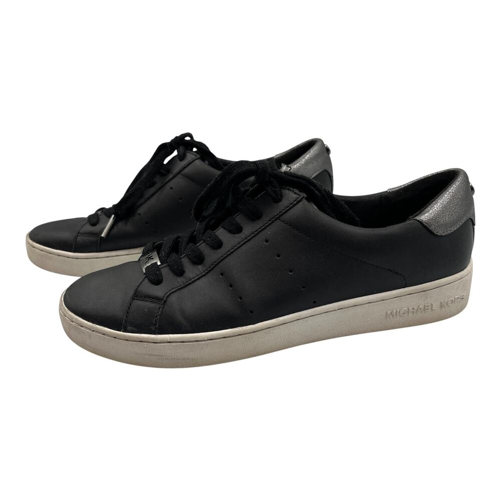Michael Kors MK Irving Leather Low Top Sneakers Shoes Black White Size 8.5M - Picture 4 of 9
